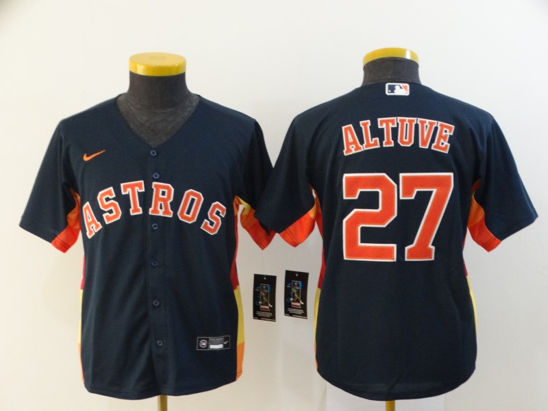 Youth Houston Astros #27 Jose Altuve Navy Blue Stitched Cool Base Jersey