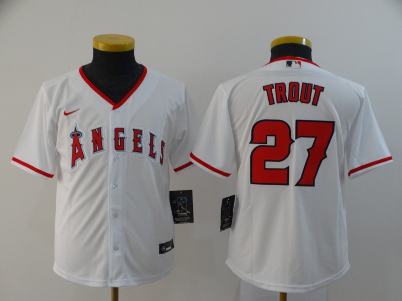 Youth Los Angeles Angels #27 Mike Trout White Stitched Cool Base Jersey