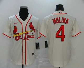 St. Louis Cardinals #4 Yadier Molina Cream Stitched Cool Base Jersey