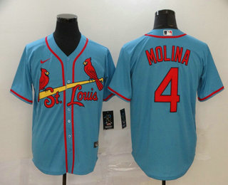 St. Louis Cardinals #4 Yadier Molina Light Blue Stitched Cool Base Jersey