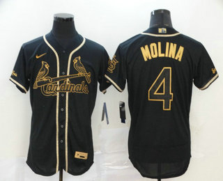 St. Louis Cardinals #4 Yadier Molina Black Golden Stitched Flex Base Jersey