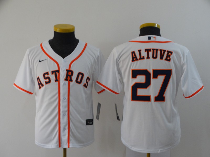 Youth Houston Astros #27 Jose Altuve White Stitched Cool Base Jersey