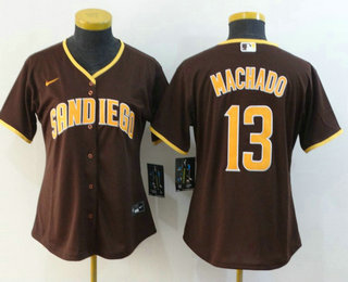 Women's San Diego Padres #13 Manny Machado Brown Stitched Cool Base Jersey