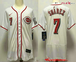 Cincinnati Reds #7 Eugenio Suarez White Stitched Flex Base Jersey Cincinnati Reds #7 Eugenio Suarez White Stitched Flex Base Jersey