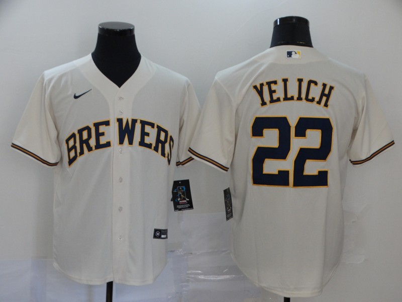 Milwaukee Brewers #22 Christian Yelich Cream Stitched Cool Base Jersey
