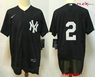 New York Yankees #2 Derek Jeter Black No Name Stitched Flex Base Jersey