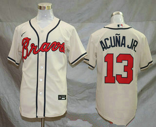 Atlanta Braves #13 Ronald Acuna Jr. Cream Stitched Cool Base Jersey