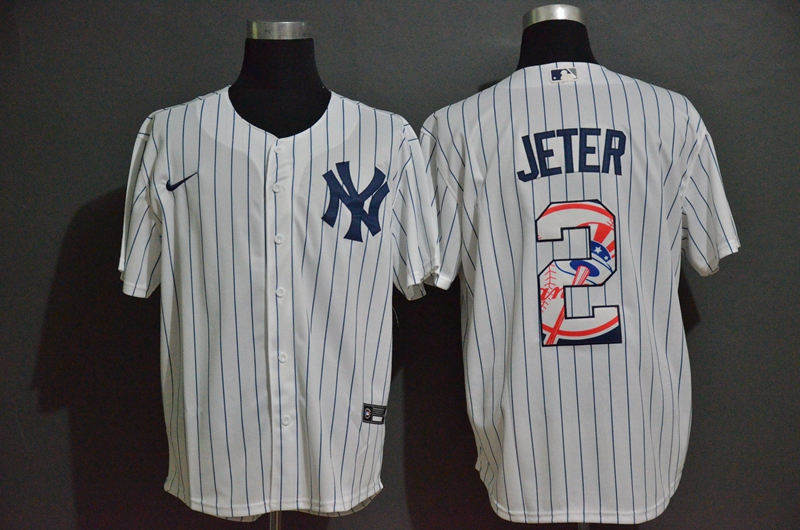 New York Yankees #2 Derek Jeter White Team Logo Stitched Cool Base Fashion Jersey