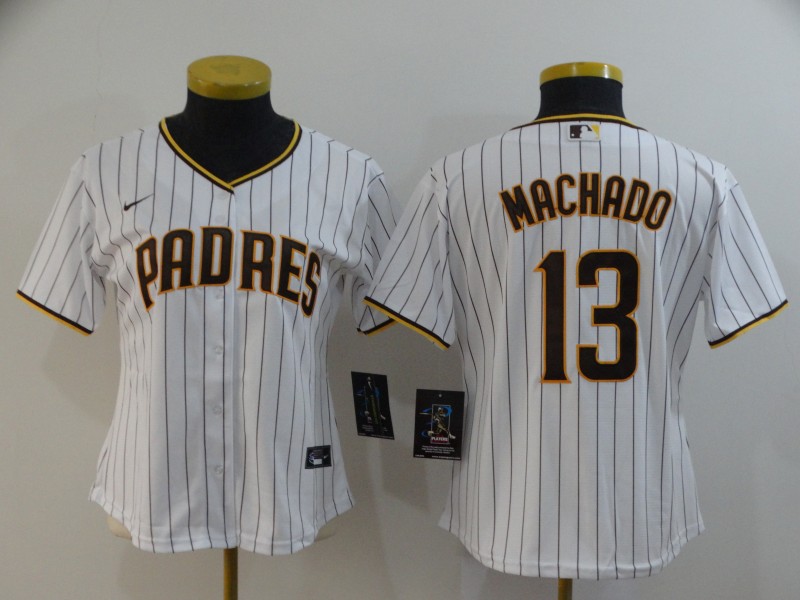 Women's San Diego Padres #13 Manny Machado White Stitched Cool Base Jersey