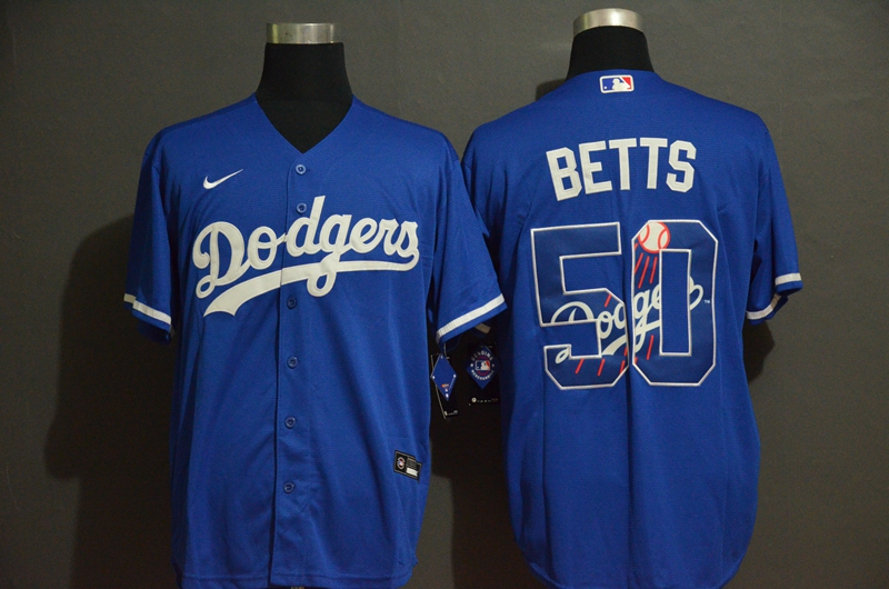 Los Angeles Dodgers #50 Mookie Betts Blue Team Logo Stitched Cool Base Jersey