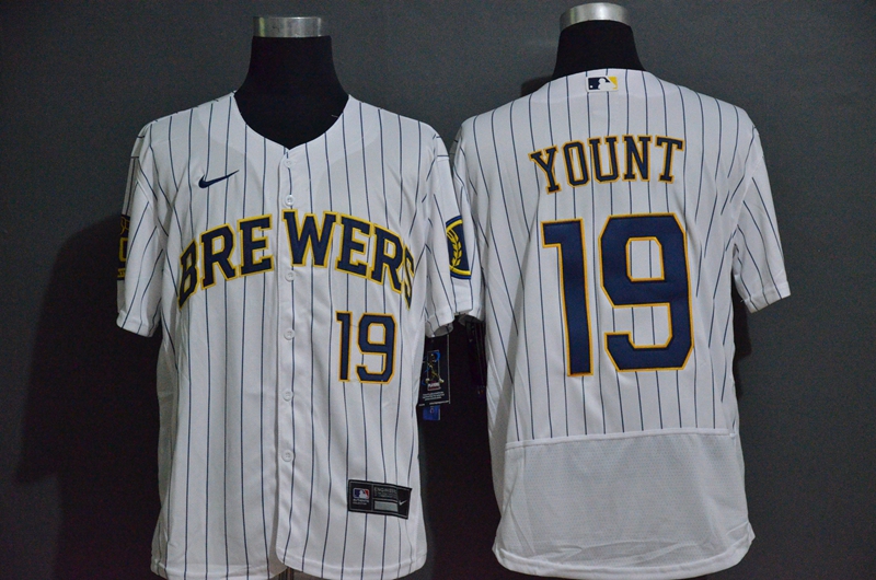 Milwaukee Brewers #19 Robin Yount White Stitched Flex Base Jersey