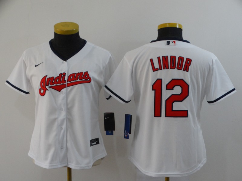 Women's Cleveland Indians #12 Francisco Lindor White Stitched Cool Base Jersey