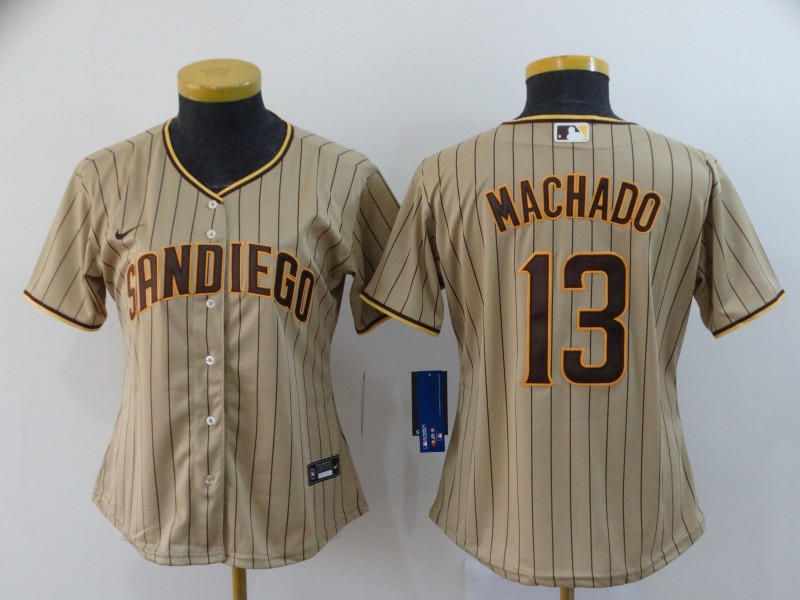 Women's San Diego Padres #13 Manny Machado Gray Stitched Cool Base Jersey