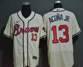 Atlanta Braves #13 Ronald Acuna Jr. Cream Stitched Flex Base Jersey