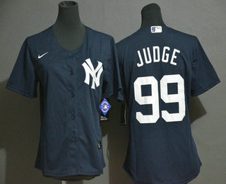 Women's New York Yankees #99 Aaron Judge Navy Blue White Number Stitched Cool Base Jersey