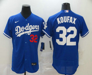 Size XXXXXL Los Angeles Dodgers #32 Sandy Koufax Blue Stitched Flex Base Jersey