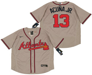 Atlanta Braves #13 Ronald Acuna Jr. Gray Stitched Flex Base Jersey