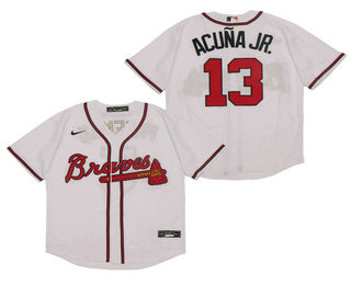 Atlanta Braves #13 Ronald Acuna Jr. White Stitched Cool Base Jersey