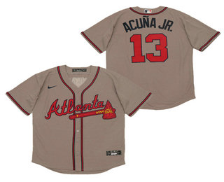 Atlanta Braves #13 Ronald Acuna Jr. Gray Stitched Cool Base Jersey