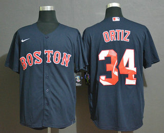 Boston Red Sox #34 David Ortiz Navy Blue Team Logo Stitched Cool Base Jersey