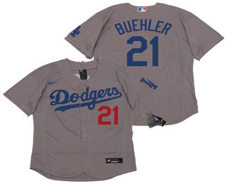 Los Angeles Dodgers #21 Walker Buehler Gray Alternate Stitched Flex Base Jersey