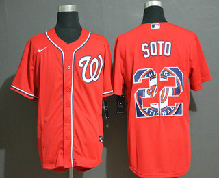 Washington Nationals #22 Juan Soto Red Team Logo Stitched Cool Base Jersey