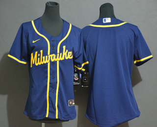 Women's Milwaukee Brewers Team Navy Blue Stitched Cool Base Jersey Women's Milwaukee Brewers Team Navy Blue Stitched Cool Base Jersey