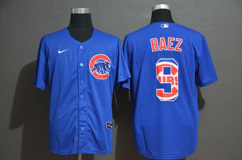 Chicago Cubs #9 Javier Baez Blue Team Logo Stitched Cool Base Jersey Chicago Cubs #9 Javier Baez Blue Team Logo Stitched Cool Base Jersey