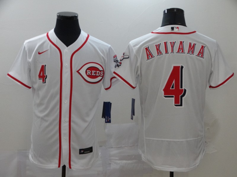 Cincinnati Reds #4 Shogo Akiyama White Stitched Flex Base Jersey Cincinnati Reds #4 Shogo Akiyama White Stitched Flex Base Jersey