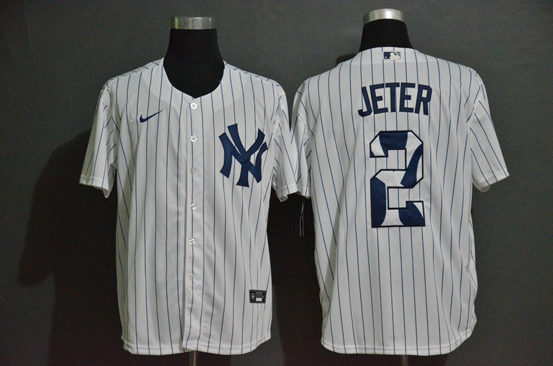 New York Yankees #2 Derek Jeter White Team Logo Stitched Cool Base Jersey