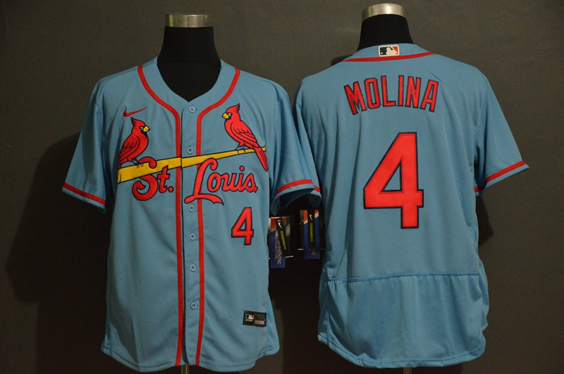 St. Louis Cardinals #4 Yadier Molina Light Blue Stitched Flex Base Jersey