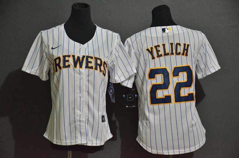Women's Milwaukee Brewers #22 Christian Yelich White Stitched Cool Base Jersey