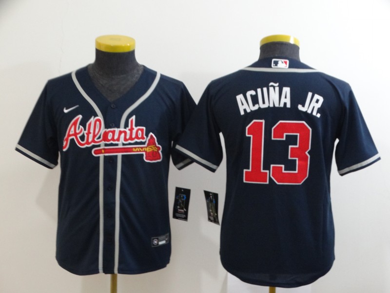 Youth Atlanta Braves #13 Ronald Acuna Jr. Navy Blue Stitched Cool Base Jersey