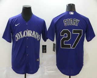Colorado Rockies #27 Trevor Story Purple Stitched Cool Base Jersey