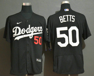 Los Angeles Dodgers #50 Mookie Betts Black Stitched Flex Base Jersey