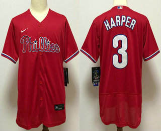 Philadelphia Phillies #3 Bryce Harper Red Stitched Flex Base Jersey