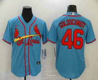 St. Louis Cardinals #46 Paul Goldschmidt Light Blue Stitched Cool Base Jersey