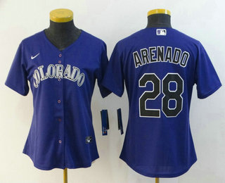 Women's Colorado Rockies #28 Nolan Arenado Purple Stitched Cool Base Jersey Women's Colorado Rockies #28 Nolan Arenado Purple Stitched Cool Base Jersey
