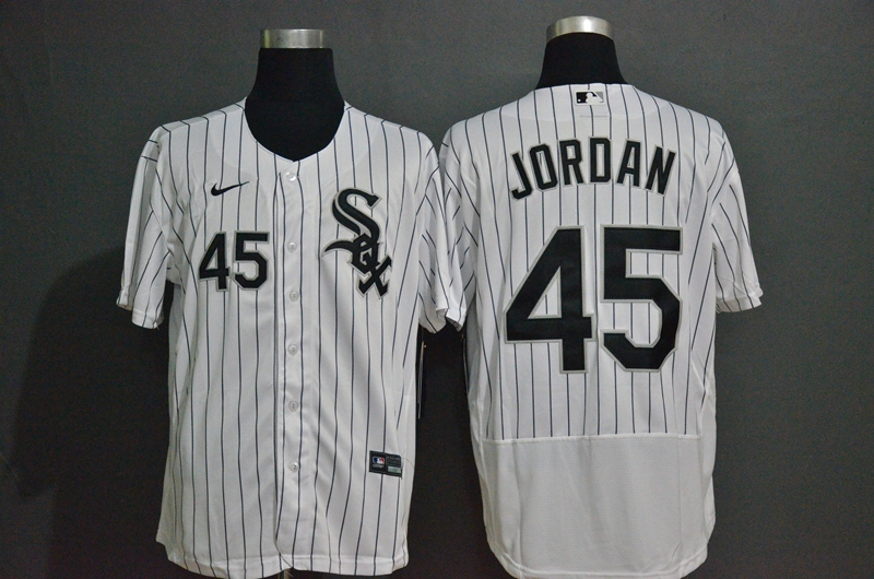 Chicago White Sox #45 Michael Jordan White Pinstripe Stitched Flex Base Jersey Chicago White Sox #45 Michael Jordan White Pinstripe Stitched Flex Base Jersey