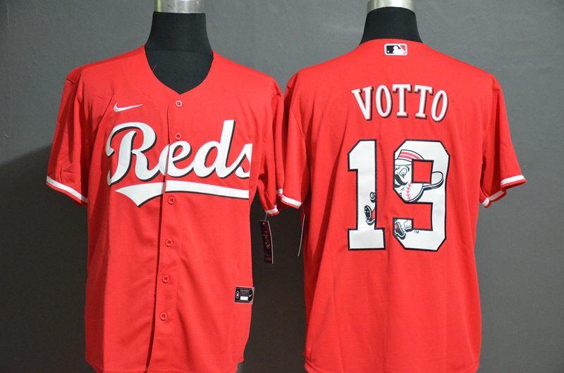 Cincinnati Reds #19 Joey Votto Red Team Logo Stitched Cool Base Jersey Cincinnati Reds #19 Joey Votto Red Team Logo Stitched Cool Base Jersey