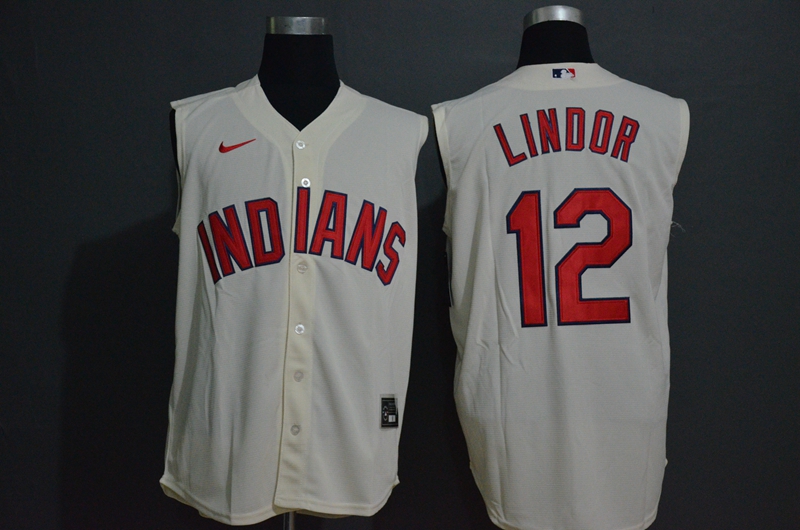 Cleveland Indians #12 Francisco Lindor Cream 2020 Cool and Refreshing Sleeveless Fan Stitched Jersey Cleveland Indians #12 Francisco Lindor Cream 2020 Cool and Refreshing Sleeveless Fan Stitched Jersey