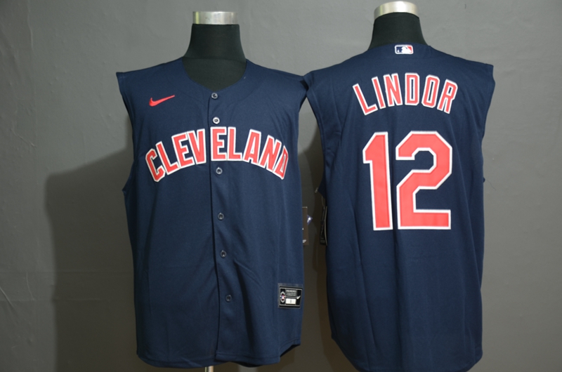 Cleveland Indians #12 Francisco Lindor Navy Blue 2020 Cool and Refreshing Sleeveless Fan Stitched Jersey Cleveland Indians #12 Francisco Lindor Navy Blue 2020 Cool and Refreshing Sleeveless Fan Stitched Jersey