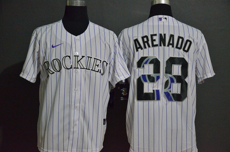Colorado Rockies #28 Nolan Arenado White Team Logo Stitched Cool Base Jersey