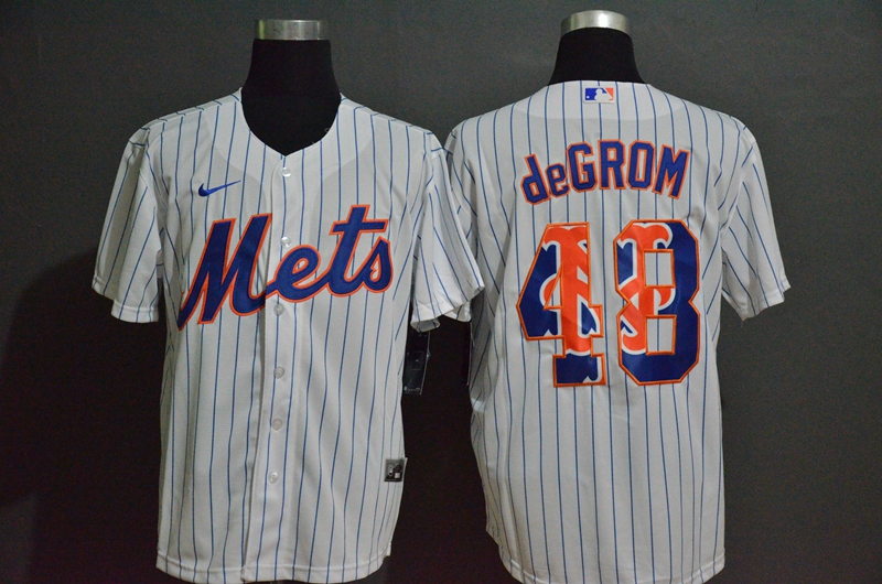 New York Mets #48 Jacob deGrom White Team Logo Stitched Cool Base Jersey