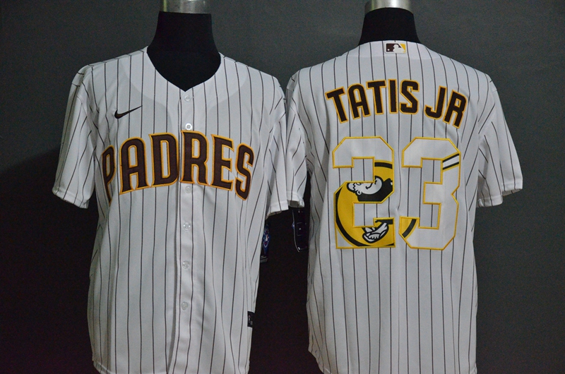 San Diego Padres #23 Fernando Tatis Jr. White Team Logo Stitched Cool Base Jersey