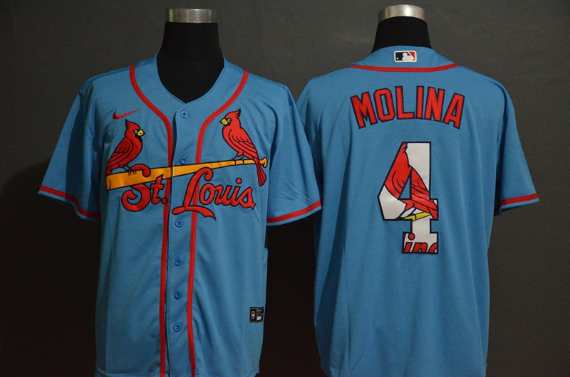 St. Louis Cardinals #4 Yadier Molina Light Blue Team Logo Stitched Cool Base Jersey St. Louis Cardinals #4 Yadier Molina Light Blue Team Logo Stitched Cool Base Jersey