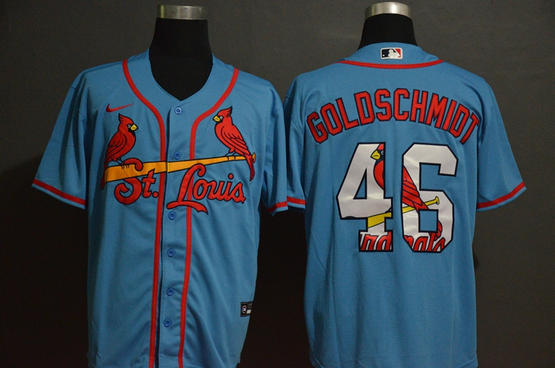 St. Louis Cardinals #46 Paul Goldschmidt Light Blue White Team Logo Stitched Cool Base Jersey