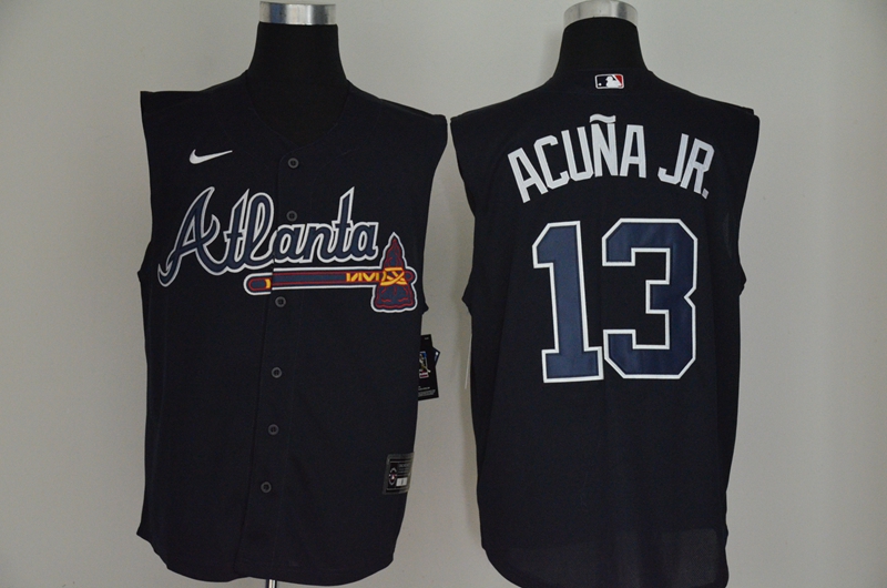 Atlanta Braves #13 Ronald Acuna Jr. Navy Blue 2020 Cool and Refreshing Sleeveless Fan Stitched Jersey