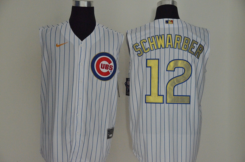 Chicago Cubs #12 Kyle Schwarber White Gold 2020 Cool and Refreshing Sleeveless Fan Stitched Jersey