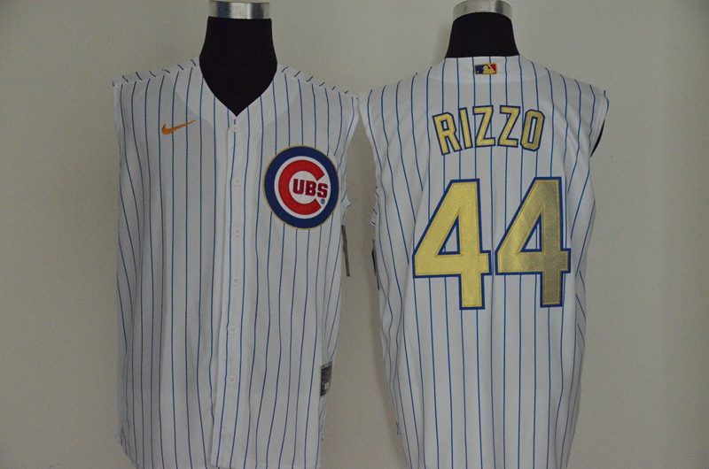 Chicago Cubs #44 Anthony Rizzo White Gold 2020 Cool and Refreshing Sleeveless Fan Stitched Jersey